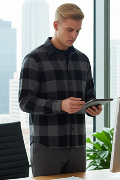 PayBuy Men's Khaki Plaid Patterned Regular Fit Lumberjack Shirt Functional Durable Quality Aesthetic