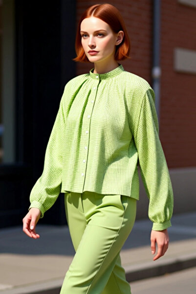 PayBuy Women's Judge Collar Checkered Wide Fit Woven Shirt a Modern and Comfortable Choice Functional Stylish