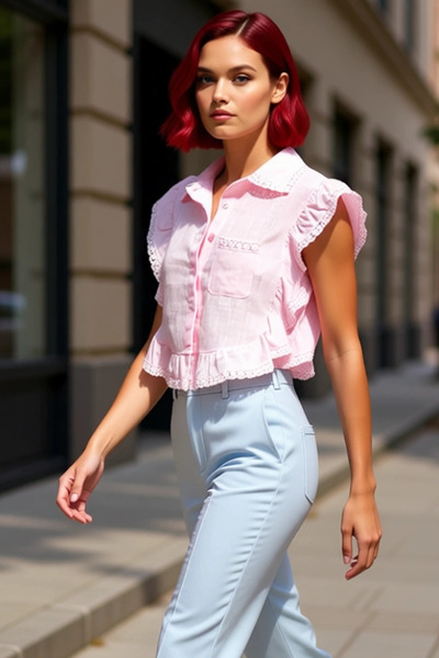 PayBuy Women's Ruffle Detailed Sleeveless Crop Shirt Redefines Summer Days Functional Aesthetic