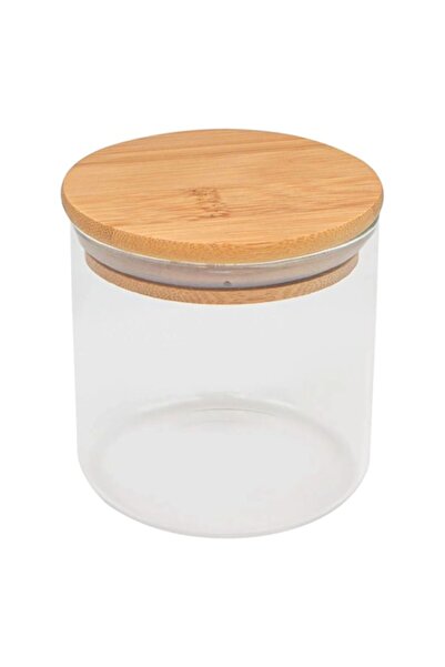 OEM Transparent glass storage jar with bamboo lid 350ml