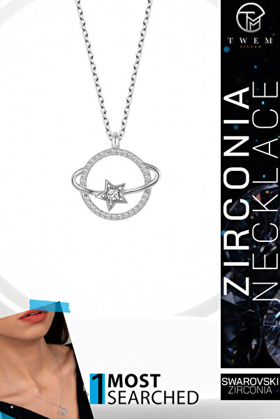 Twem Silver قلادة كوكب مرصعة بحجر الزركونيا من سواروفسكي |   عجائب الكون