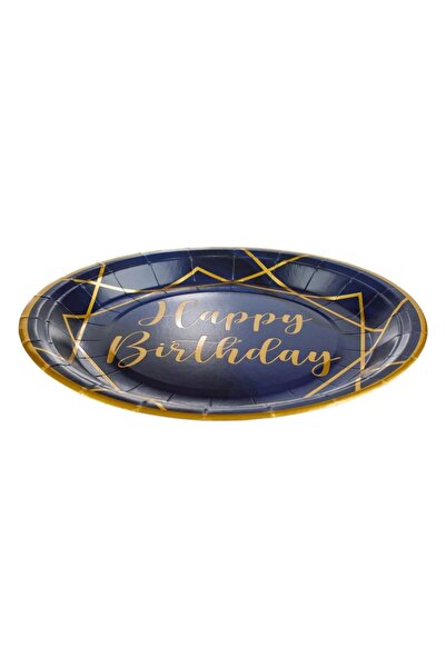 OEM Happy Birthday Blue Party Paper Plates with Gold Foil 23cm - 6 pcs