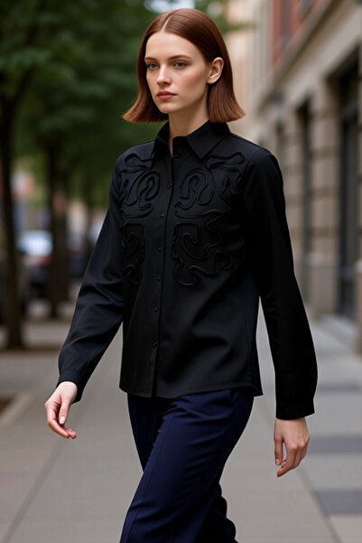 PayBuy Women's Oversized Woven Shirt Textured Patterned Classic Collar Long Sleeve Relaxed Fit Stylish Look Sports