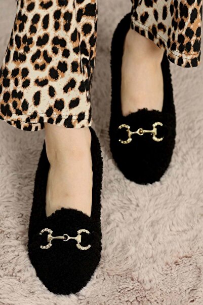 AYAKCİTY Kadın Gold Tokalı Kışlık Babet Ev ve Dış Mekan Ayakkabısı