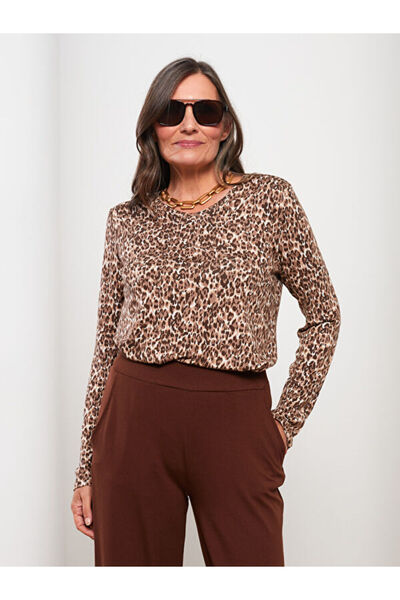 LC Waikiki V-Neck Patterned Long Sleeve Women's Tunic