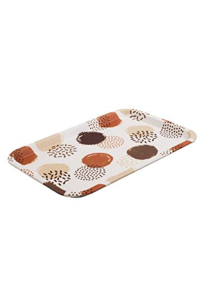 OEM Ecru serving tray with brown patterns & artificial leather surface 31x21cm