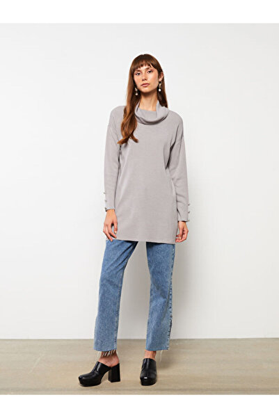 LC Waikiki Draped Collar Solid Long Sleeve Knitwear Women's Tunic