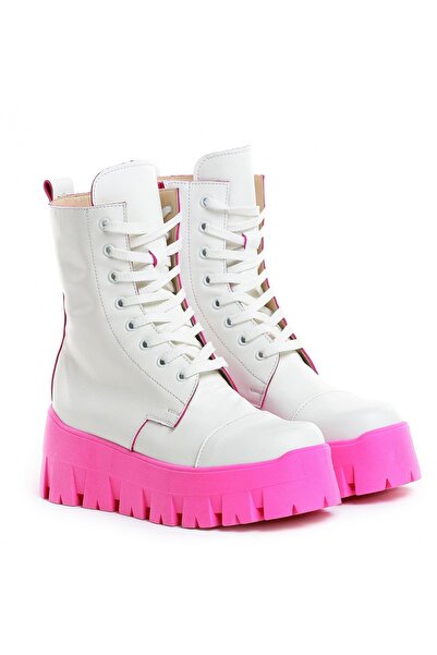 Vanilla Days Бели ботуши от естествена кожа с розова подметка - модел Miu Miu