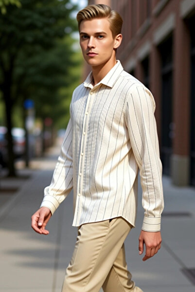 PayBuy Men's Striped Textured Regular Fit Shirt Functional Durable Quality Comfortable Aesthetic Stylish