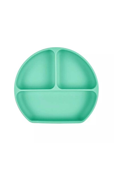 Generic Silicone 3-compartment plate with lid for baby feeding training – Mint