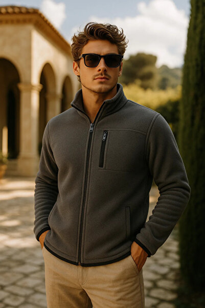 comstar Men's Thick Zippered Winter Smoked Fleece Jacket with Pockets