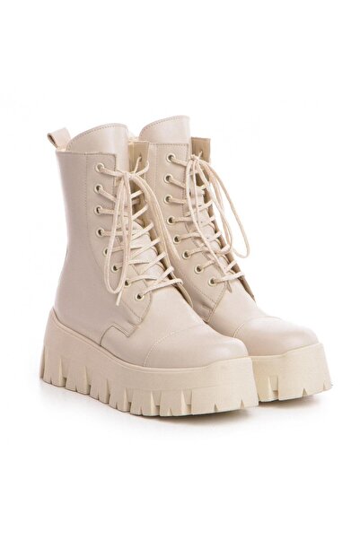 Vanilla Days Cream Genuine Leather Smooth Boots - Miu Miu Sole Model