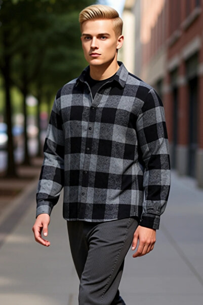 PayBuy Men's Khaki Plaid Patterned Regular Fit Lumberjack Shirt Functional Durable Quality Aesthetic