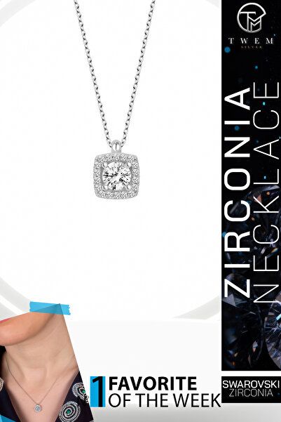 Twem Silver قلادة من الزركونيا على شكل حجر سواروكي باجيت سوليتير |   تصميم مركب