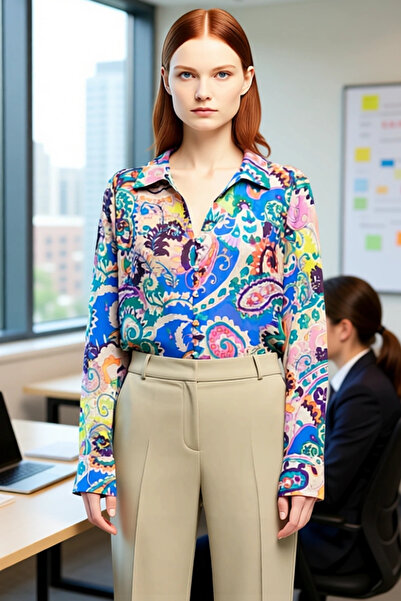 PayBuy Women's Colorful Patterned Oversized Shirt Functional Durable Quality Comfortable Aesthetic Casual