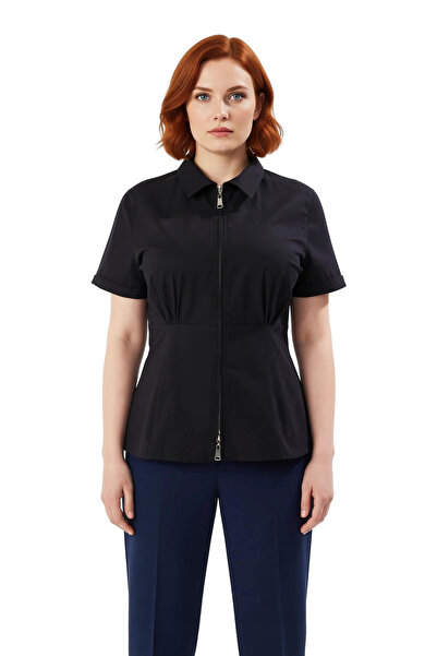 PayBuy Women's Plus Size Zippered Short Sleeve Woven Shirt Stylish and Comfortable Design Functional Sports