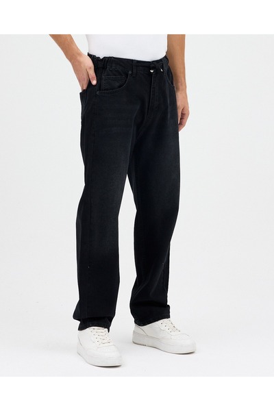 Osyday Men's Baggy Fit Relaxed Cut Pants Non-Lycra Fabric with Lace-Up Detail on the Waistband and Elastic Detail