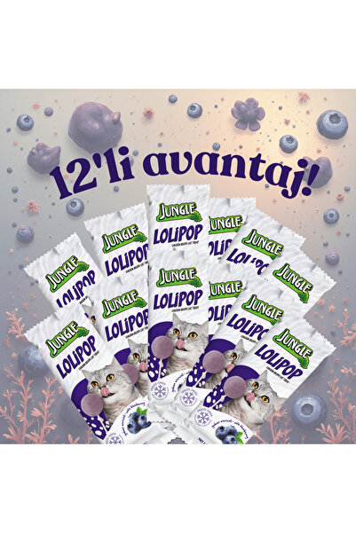 Jungle Kedi Lolipop Yabanmersinli 1,5 g * 12'li Avantaj Paketi!
