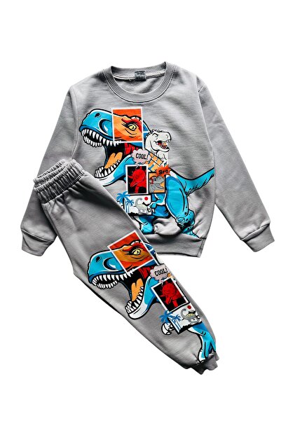 YUMİYUMM 4-10 Years Old Boys' Two-Thread Sh Fleece-Lined Dinosaur B Printed Bottom-Top Suit
