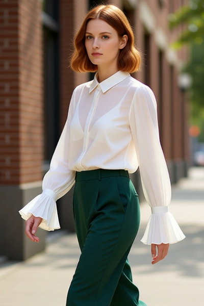 PayBuy Women's Regular Fit Plain Pattern Long Spanish Sleeve Woven Shirt Business and Casual Reflecting Modernity