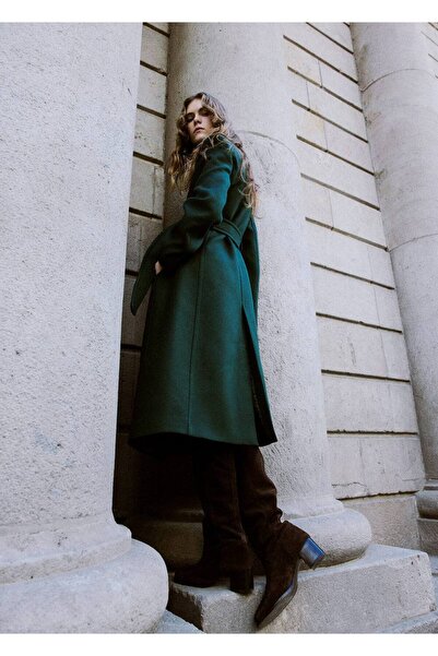 MANGO Woman Kemerli Manteco yünlü palto