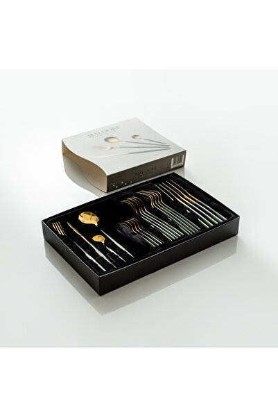 Malooki 24 Piece Cutlery Set, Gold Finish & Colored Handles