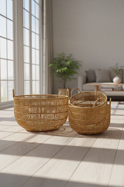 Kitchen Life 3-Piece Rattan Look Handmade Organizer Laundry Basket Set Multi-Purpose Toy Basket