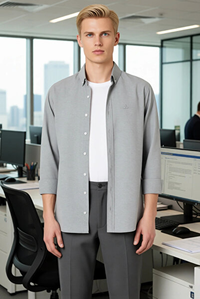 PayBuy Men's Regular Oxford Shirt Embroidery Detail Functional Durable Quality Comfortable Aesthetic Stylish