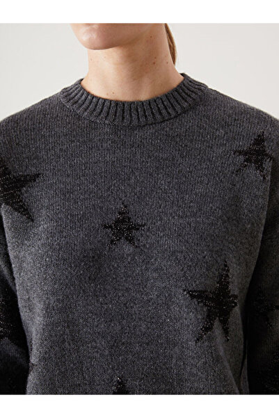 LC Waikiki Women's Knitwear Tunic with Stand Collar and Star Pattern