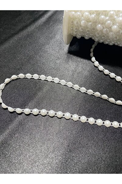Massaltay 6mm White Stranded Half Pearl Ribbon 1 Meter – Decoration, Henna, Wedding Favors, Maternity, Evening Dress, Craft Hobby
