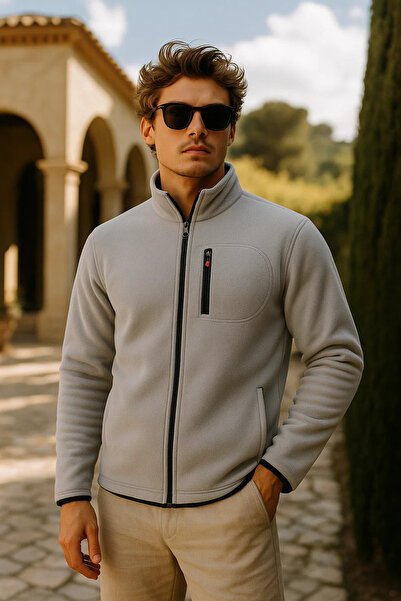 comstar Men's Thick Zippered Winter Pocketed Gray Fleece Jacket