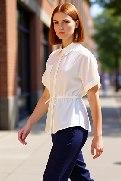 PayBuy A Fresh Touch to Women's Wardrobe: Tie-Up Detail Short Sleeve Woven Shirt Stylish