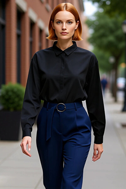 PayBuy Γυναικείο υφαντό πουκάμισο με λεπτομέρεια με ζώνη με αγκράφα Μια προσθ...