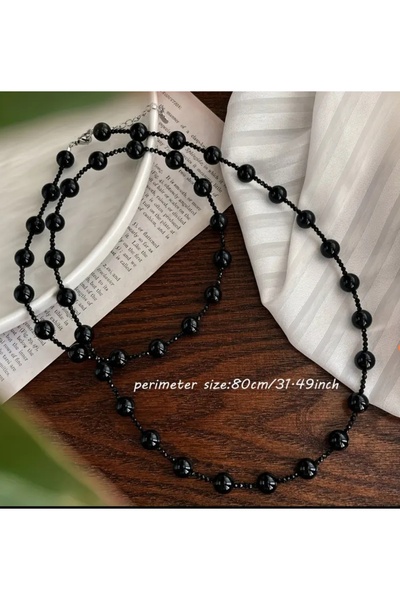MYSTERY TAKI AKSESUAR French Style Layered Black Pearl Necklace