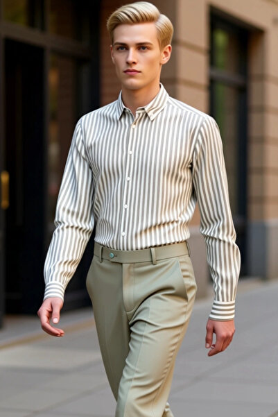 PayBuy Men's Regular Fit Striped Long Sleeve Cotton Casual Shirt a Modern and Comfortable Choice Stylish