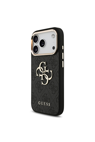 Guess iPhone 17 Pro Case Licensed Gold with Camera Frame 4g Patterned Large 4g and Text Logo Black
