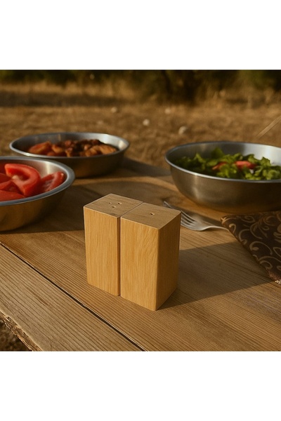 Genel Markalar Bambu Ahşap Tuzluk ve Karabiberlik Mıknatıslı 2'li Set