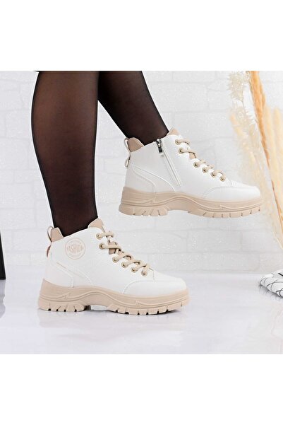 Tmall Ghete de damă, din piele, GD1073, alb cu kaki