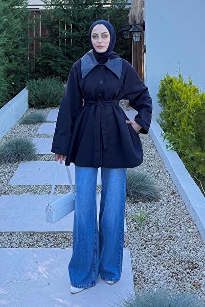 lamelif Τζάκετ Garni με γιακά σε μπλε ναυτικό