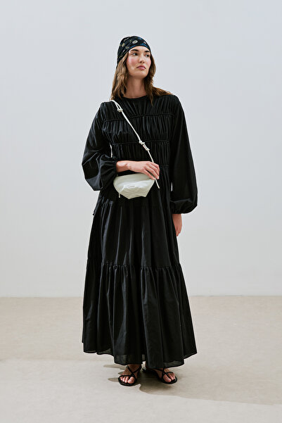 Manuka Drawstring Long Sleeve Dress Black