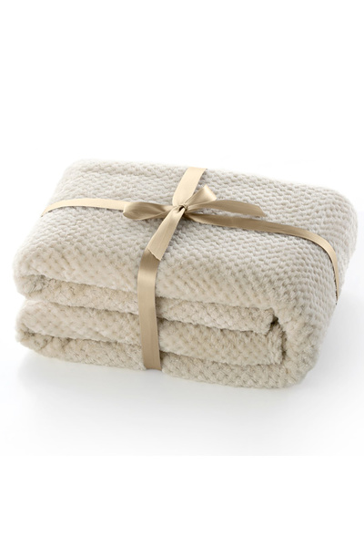 Deco King Patura in stil modern cu model jacquard in relief, Henry, 240 g/m2, 70x150 cm, cappuccino