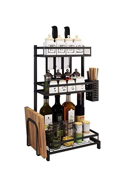 ARTC 3-Layer Stainless Steel Spice Rack Organizer - Black 60x20x33.5cm