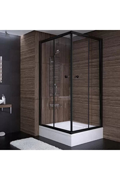 Sırduş 100x80x190 Dikdörtgen Siyah Profil Şeffaf Cam Duş Kabini (tekne hariç)