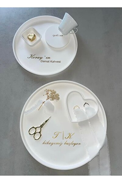 By Şirin Candle 2 li El yapımı Nişan - Söz tepsisi Damat kahvesi Tepsisi