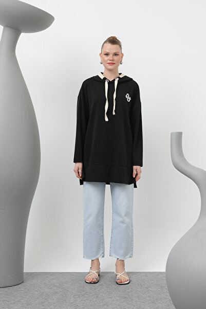 Modamorfo Women's Embroidered Detail Herringbone Hooded Tunic - 25S-10615Tun