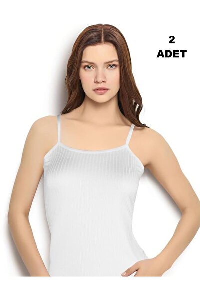 MultiPa Ji̇ber 2 Pieces Bamboo Premium White Women's Tank Top with String Straps