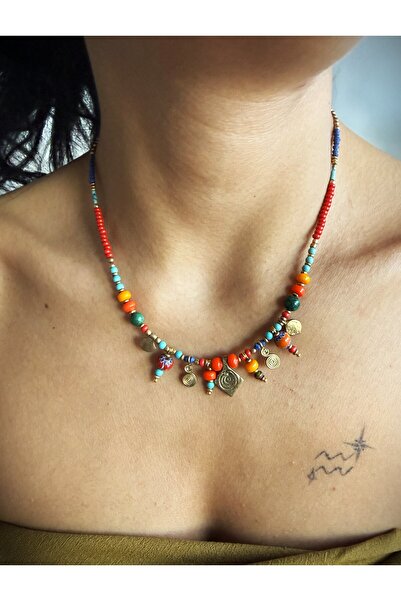 dela otantik قلادة بوهيمية مطرزة بالخرز - مجوهرات مهرجانات عرقية أصلية مصنوعة...