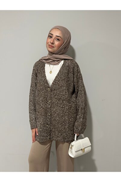 moda çağdaş Oversize V Yaka Uzun Hırka