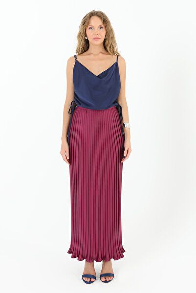 Modamorfo Women's Pleated Long Satin Skirt - 31916Etk