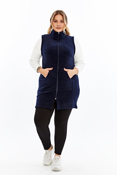 Nehir tekstil Mock Neck Kangaroo Pocket Solid Color Unisex Long Fleece Vest